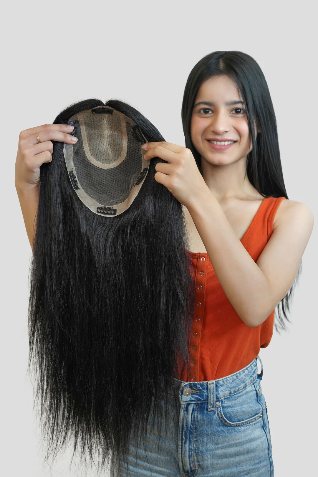 Srhairfeelers Silk Top Wefted LONG HAIR TOPPER 5x5.5Inch Hover